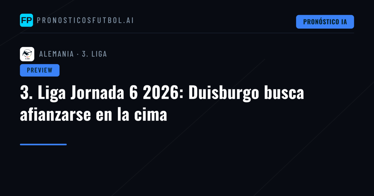 3. Liga Jornada 6 2026: Duisburgo busca afianzarse en la cima