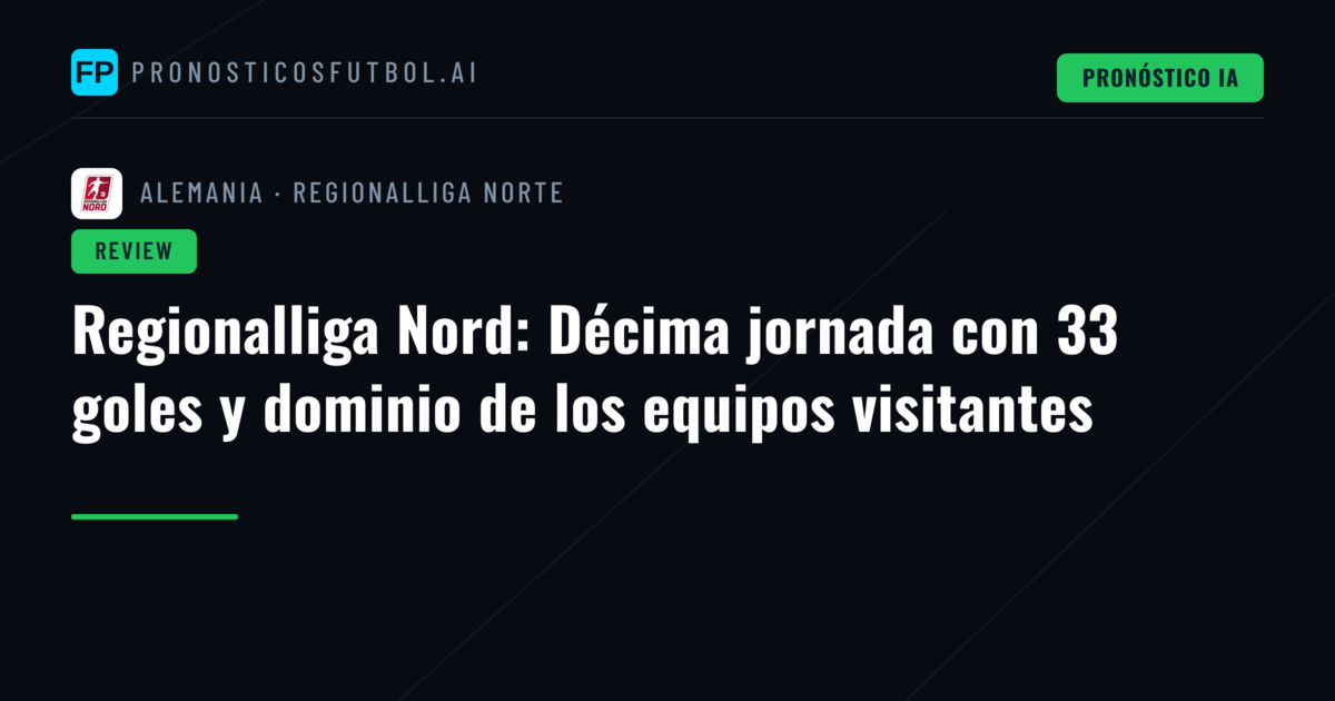 Regionalliga Nord: Décima jornada con 33 goles y dominio de los equipos visitantes