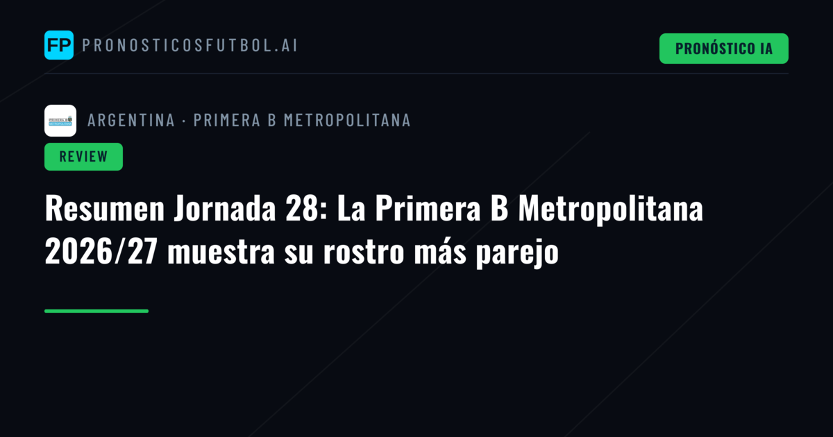 Resumen Jornada 28: La Primera B Metropolitana 2026/27 muestra su rostro más parejo