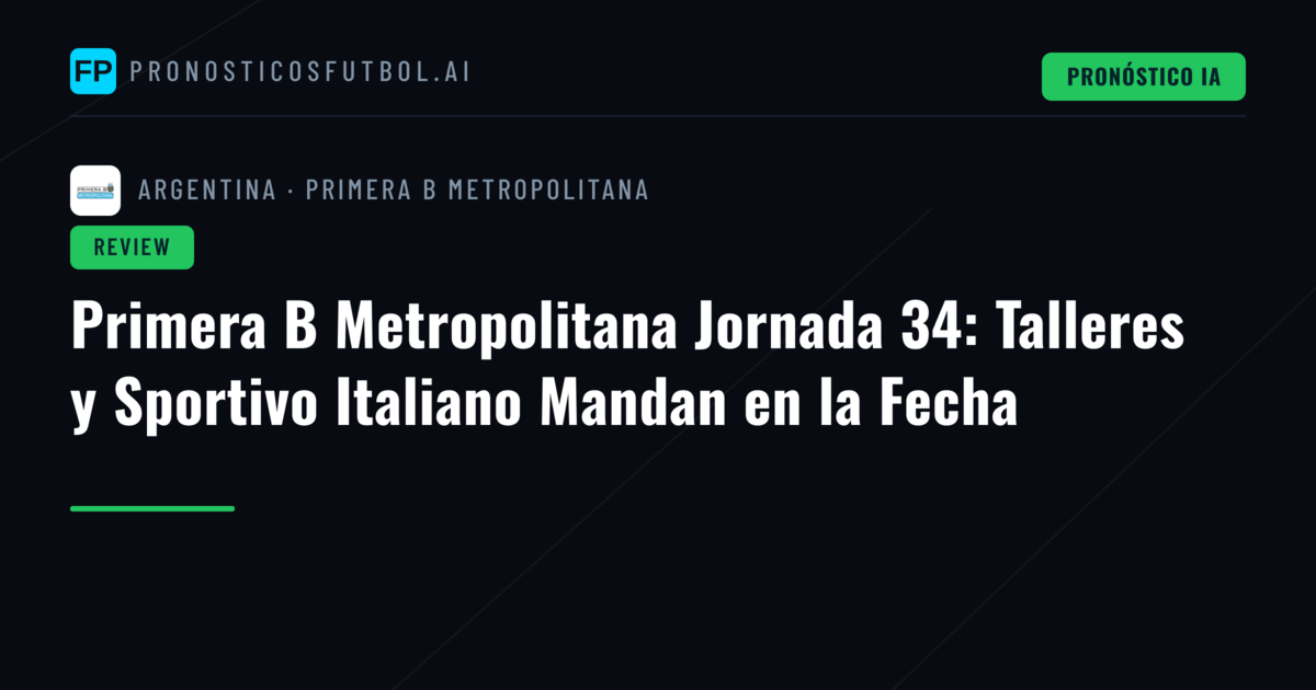 Primera B Metropolitana Jornada 34: Talleres y Sportivo Italiano Mandan en la Fecha