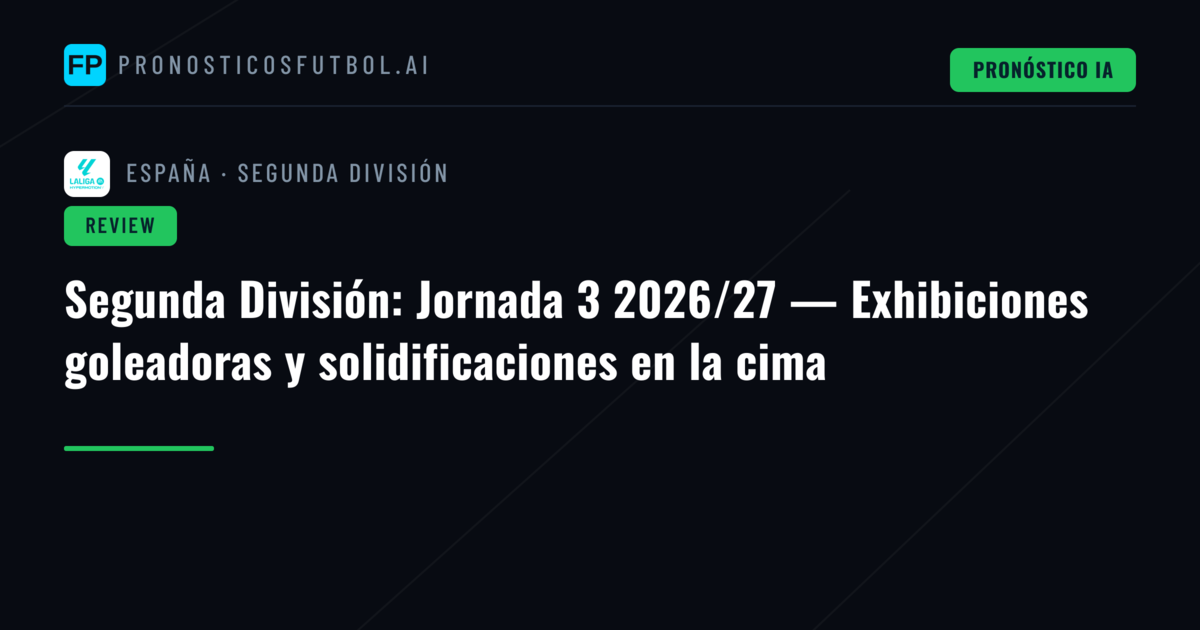 Segunda División: Jornada 3 2026/27 — Exhibiciones goleadoras y solidificaciones en la cima