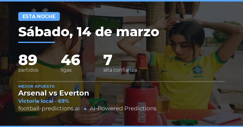 Pronósticos fútbol Esta noche 14 marzo 2026: mejores apuestas