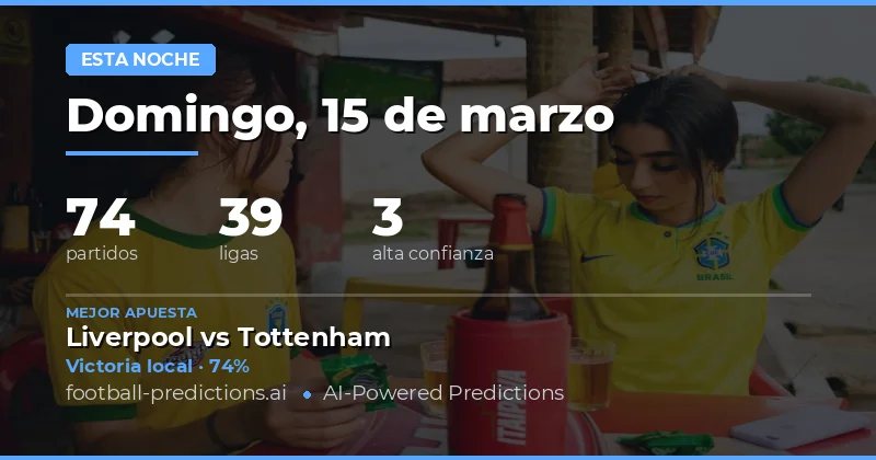 Pronósticos fútbol Esta noche 15 marzo 2026: mejores apuestas