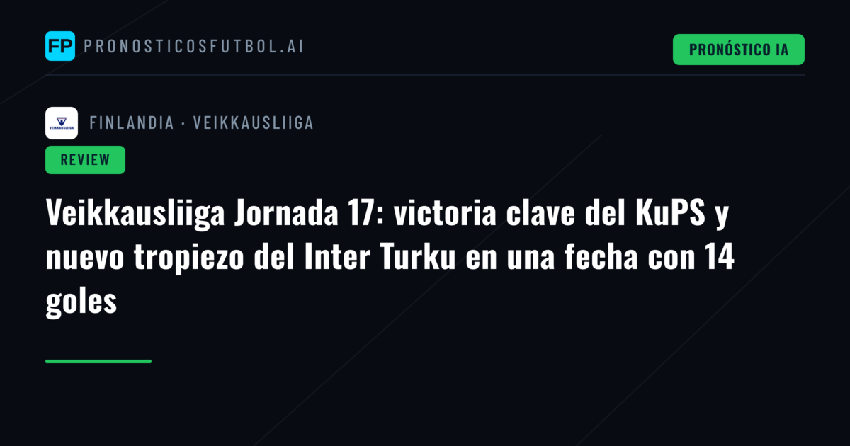 Veikkausliiga Jornada 17: victoria clave del KuPS y nuevo tropiezo del Inter Turku en una fecha con 14 goles