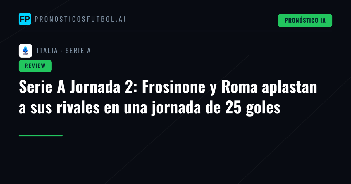 Serie A Jornada 2: Frosinone y Roma aplastan a sus rivales en una jornada de 25 goles