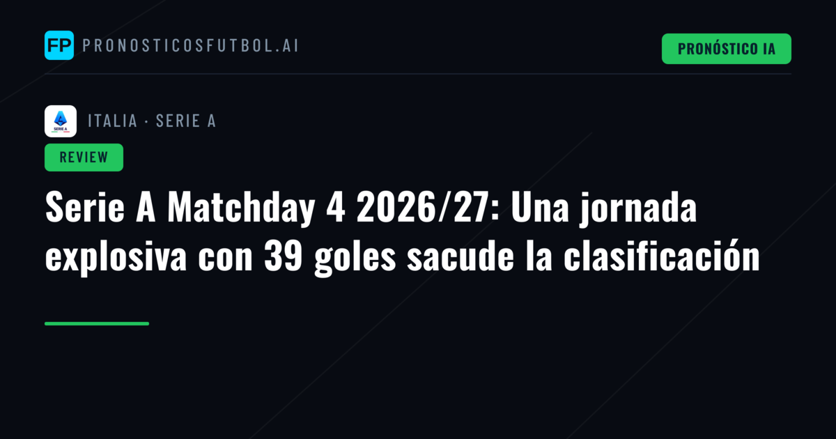 Serie A Matchday 4 2026/27: Una jornada explosiva con 39 goles sacude la clasificación