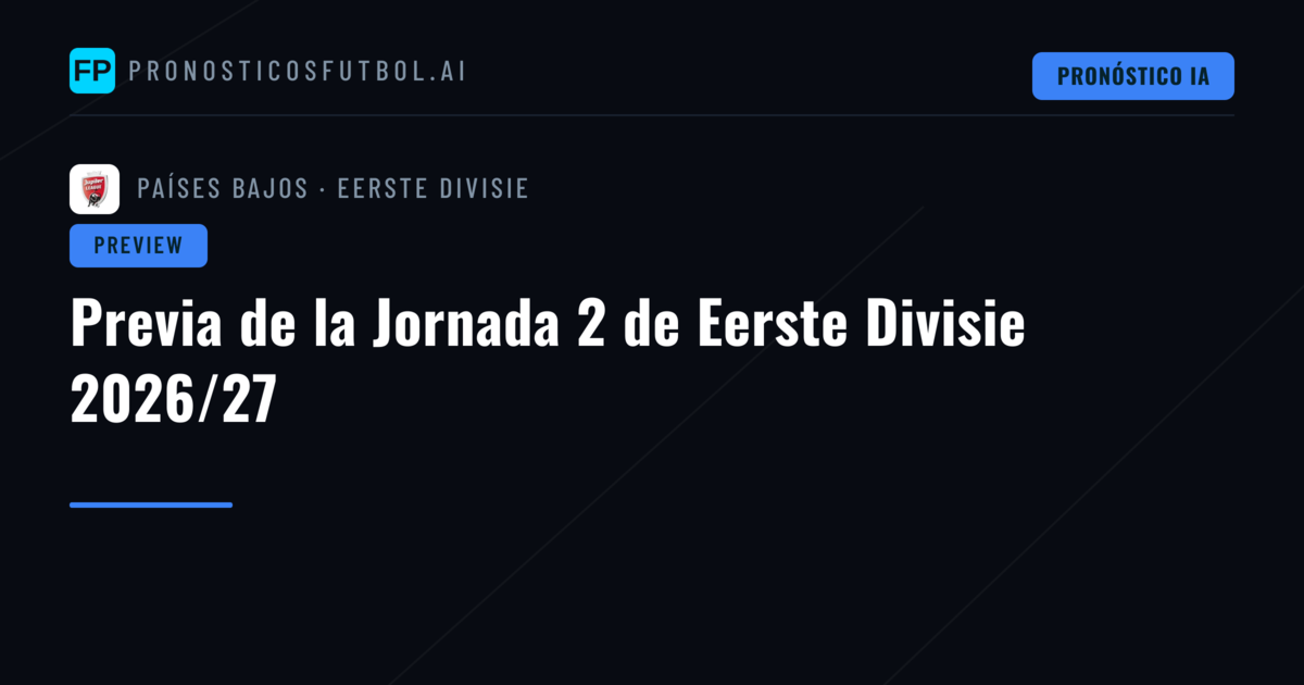 Previa de la Jornada 2 de Eerste Divisie 2026/27