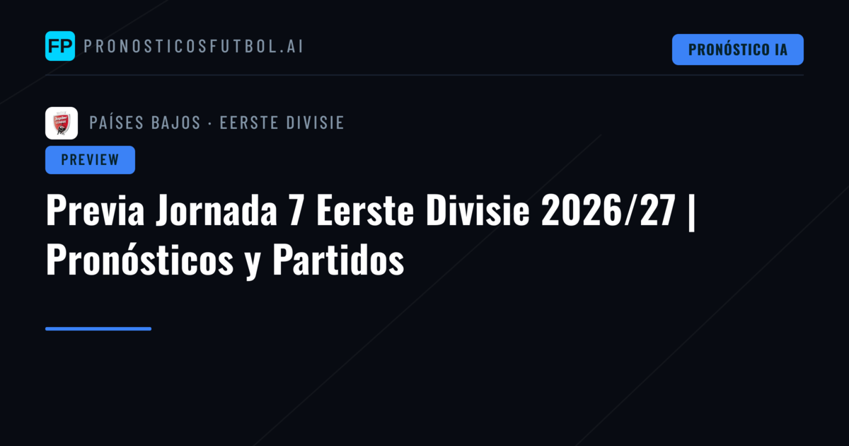 Previa Jornada 7 Eerste Divisie 2026/27 | Pronósticos y Partidos