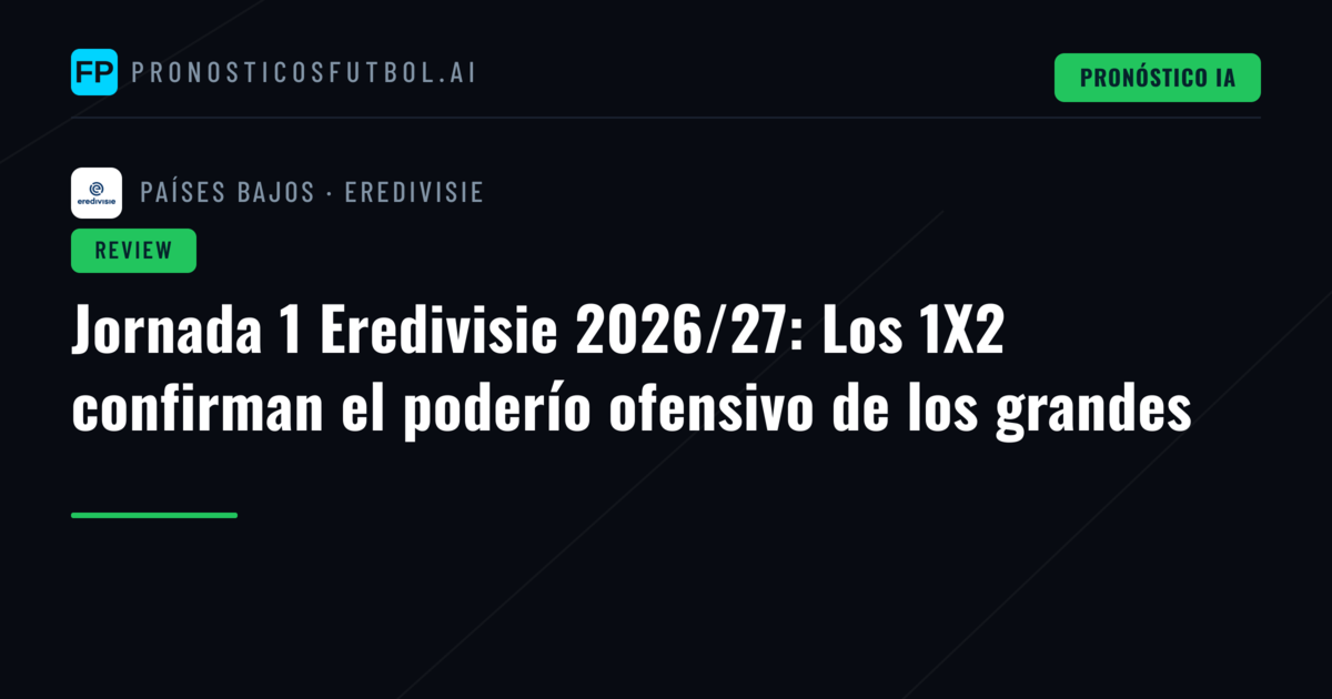 Jornada 1 Eredivisie 2026/27: Los 1X2 confirman el poderío ofensivo de los grandes