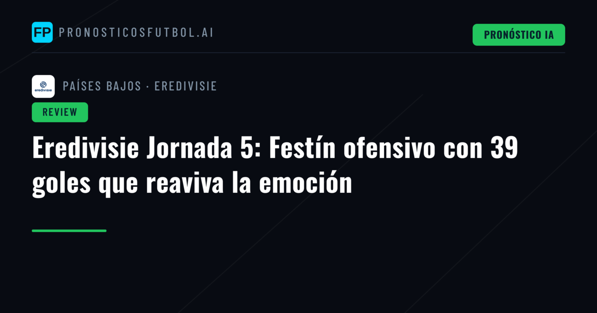 Eredivisie Jornada 5: Festín ofensivo con 39 goles que reaviva la emoción