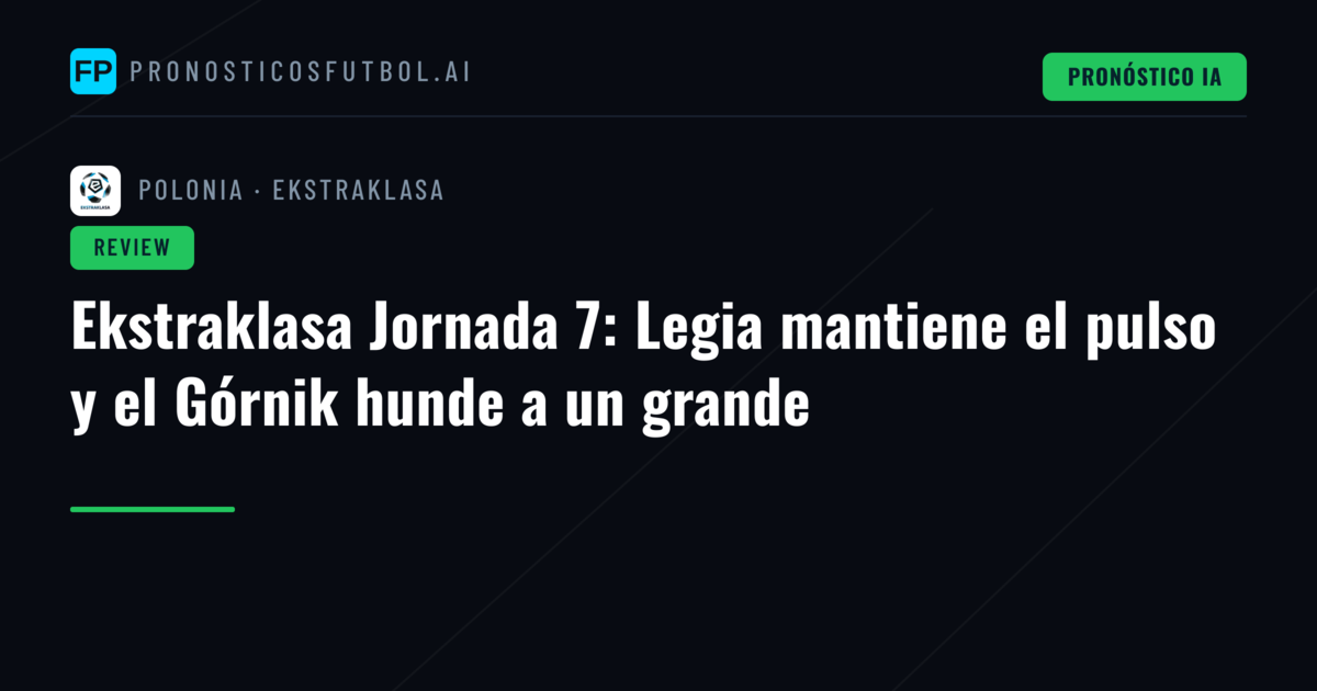 Ekstraklasa Jornada 7: Legia mantiene el pulso y el Górnik hunde a un grande