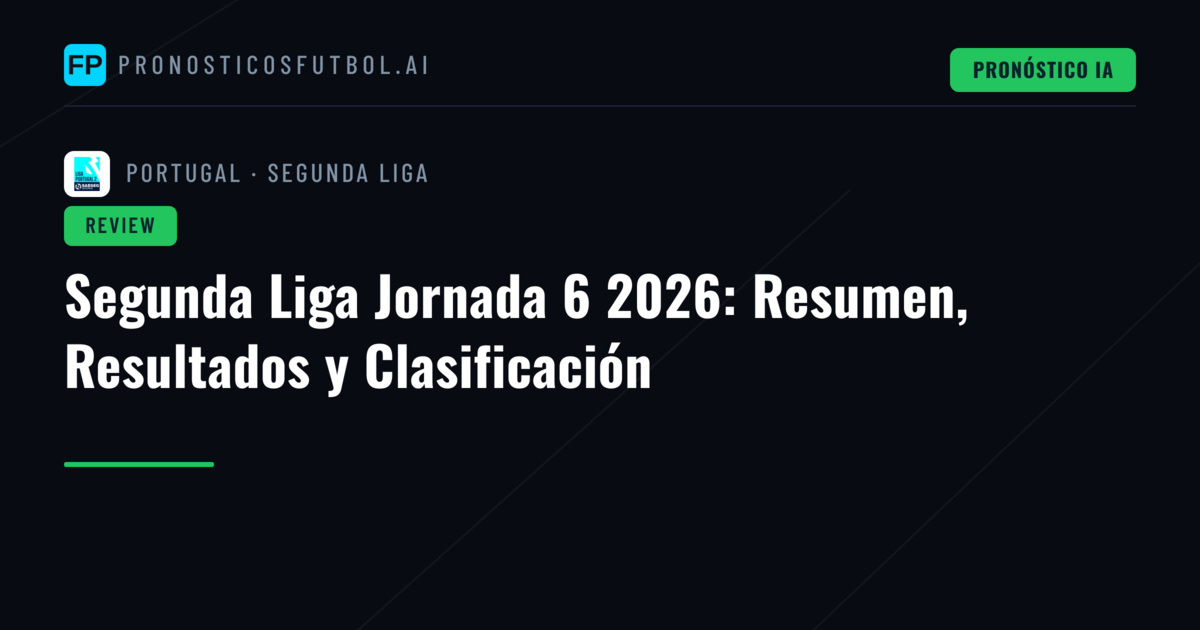 Segunda Liga Jornada 6 2026: Resumen, Resultados y Clasificación
