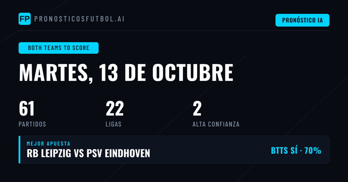 Mejores Picks BTTS para el 13 Oct 2026