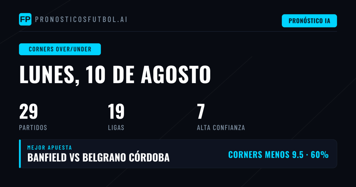 Top Picks O/U Corners para 10 Ago 2026