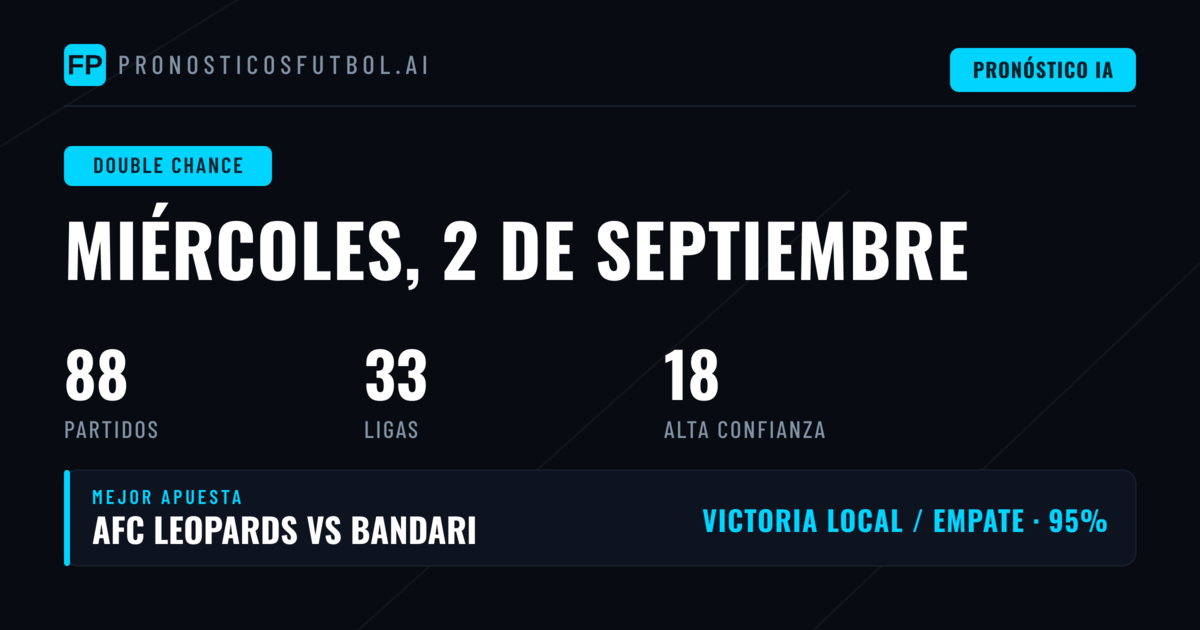 Mejores Picks de Doble Oportunidad para el 2 Sep 2026