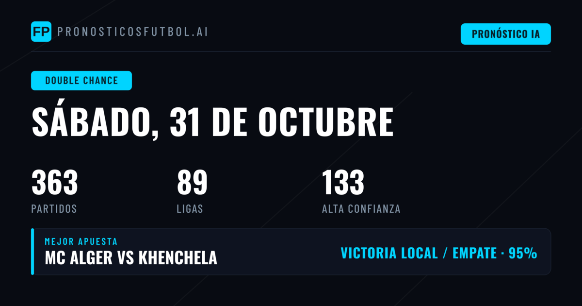 Doble oportunidad — Pronósticos y Consejos de Fútbol — Sábado, 31 de octubre, 2026