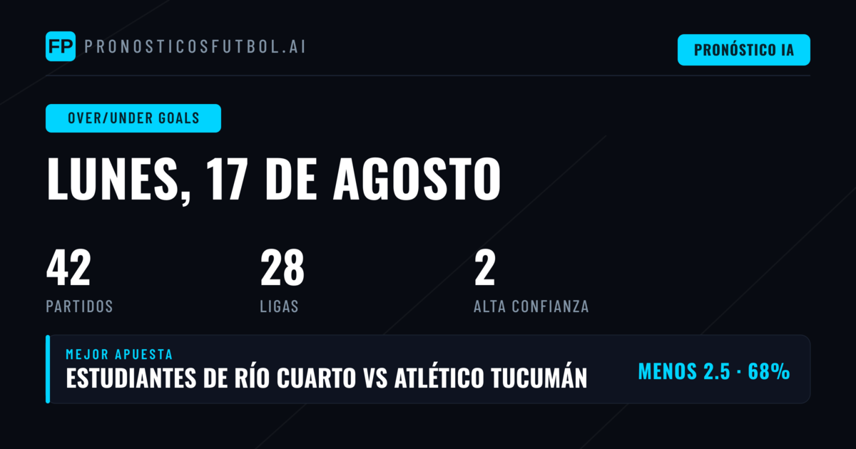 Mejores Picks O/U Goals para 17 Ago 2026