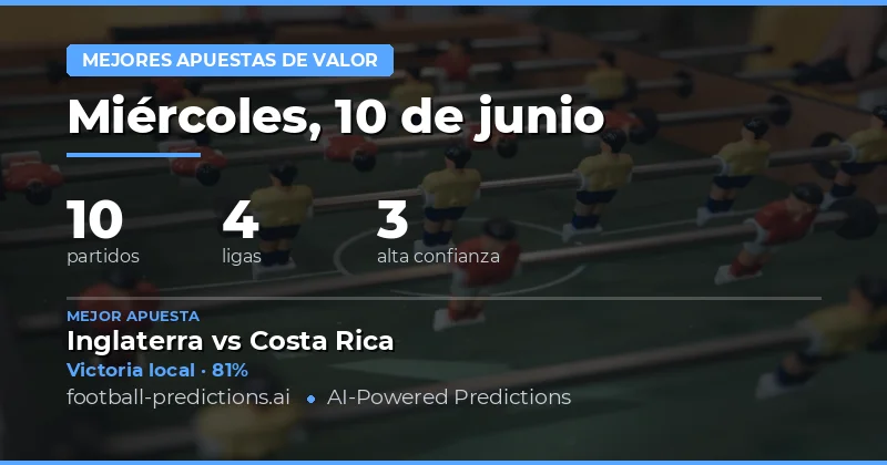 Mejores Apuestas de Valor para hoy, 10 de junio de 2026