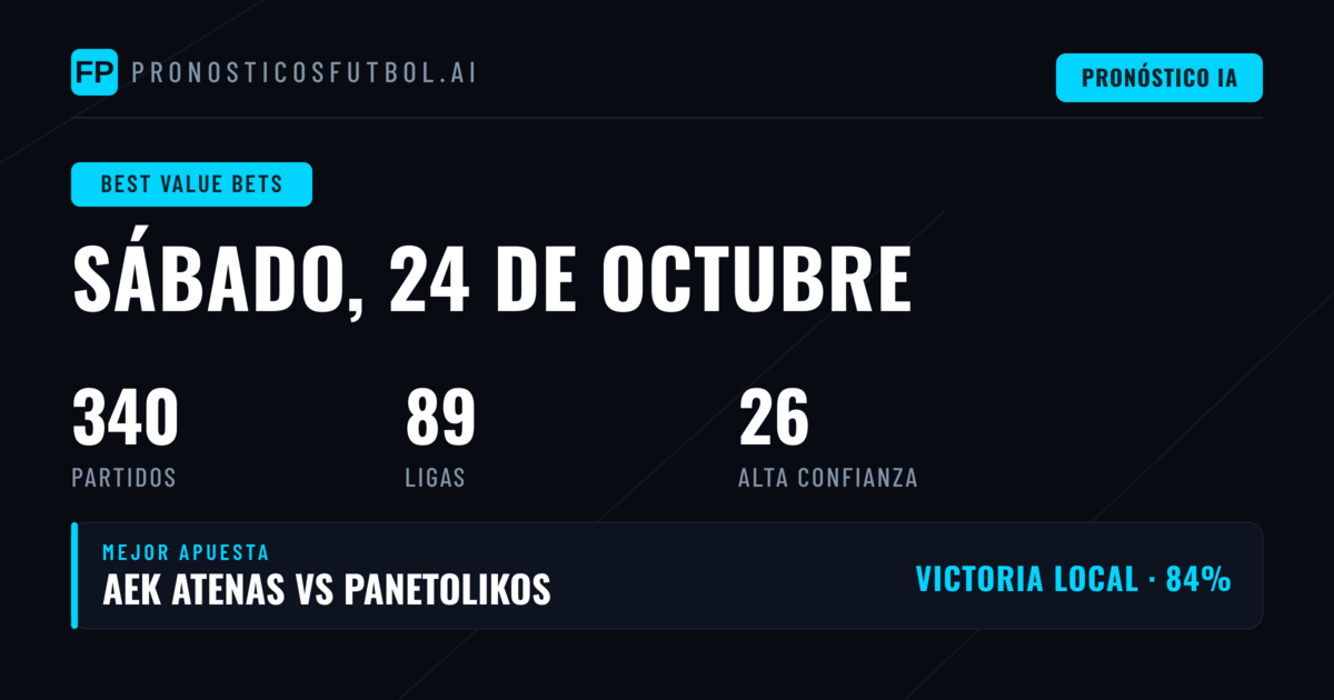 Selección principal de apuestas de valor del 24 de octubre de 2026
