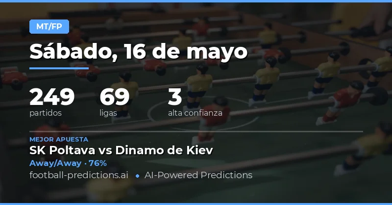 Pronósticos de Medio Tiempo / Tiempo Completo para el 16 de mayo de 2026