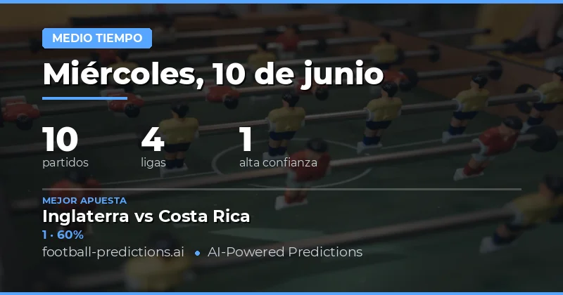 Medio tiempo — Pronósticos y Consejos de Fútbol — Miércoles, 10 de junio, 2026