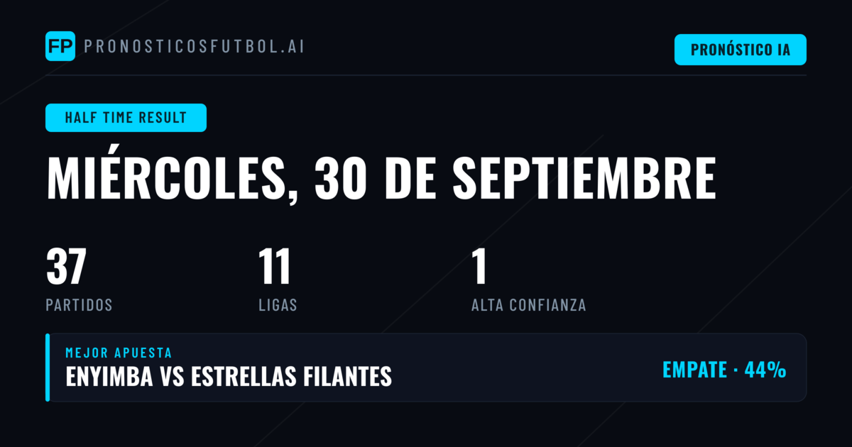 Mejores Picks 1X2 Primera Mitad para el 30 Sep 2026