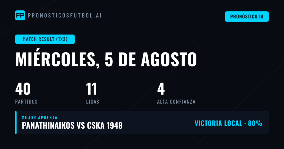 Mejores Picks 1X2 (5 Ago 2026)
