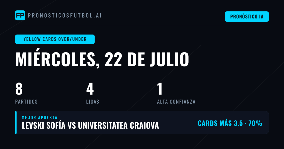 Mejores Picks O/U Tarjetas Amarillas para el 22 Jul 2026