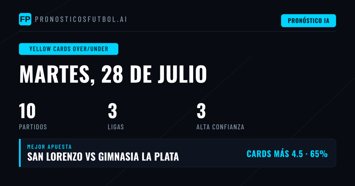 Mejores Picks O/U Tarjetas Amarillas para 28 Jul 2026