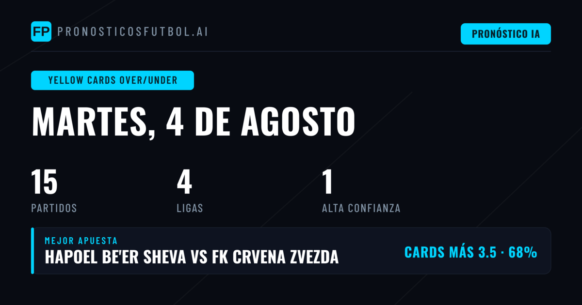 Mejores Picks O/U Tarjetas para 4 Ago 2026