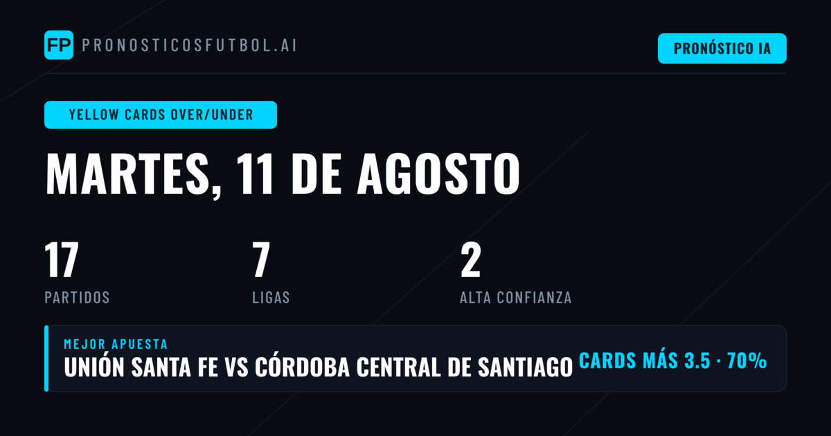 Mejores Picks de Tarjetas Amarillas O/U para el 11 Ago 2026