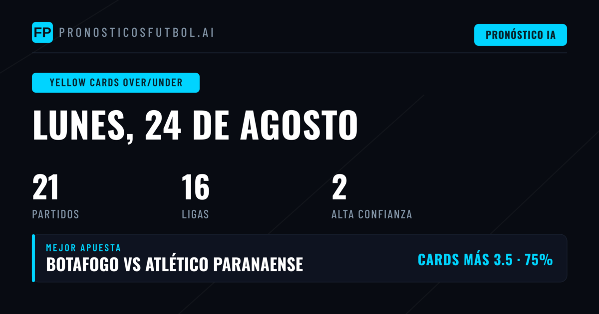 Mejores Picks Tarjetas Amarillas O/U para el 24 Ago 2026