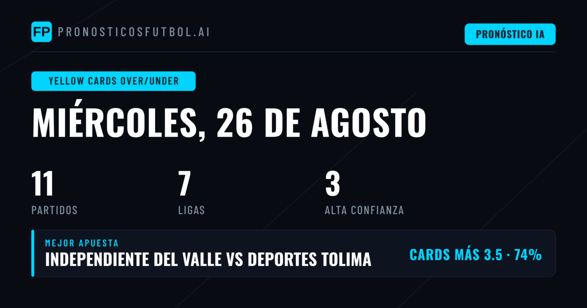 Mejores Pronósticos O/U Tarjetas Amarillas (26 Ago 2026)