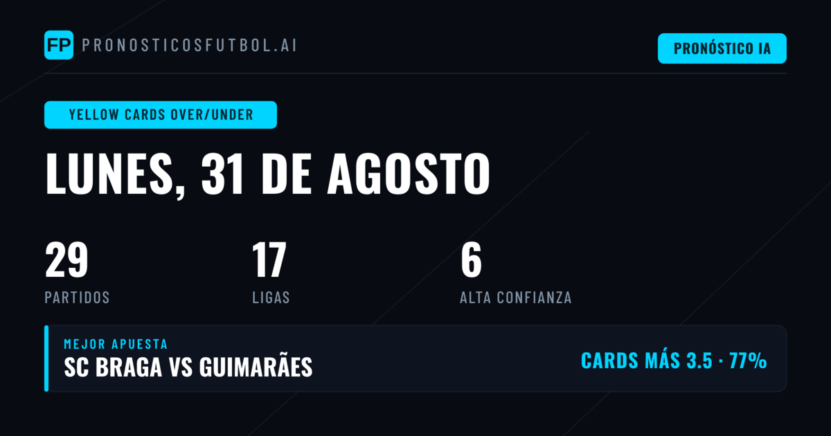 Mejores Picks O/U Amarillas para el 31 Ago 2026