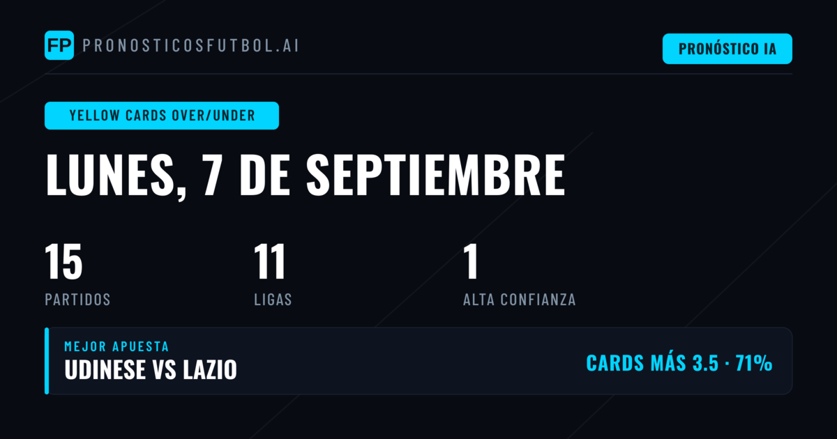 Mejores Picks O/U Tarjetas Amarillas para el 7 Sep 2026