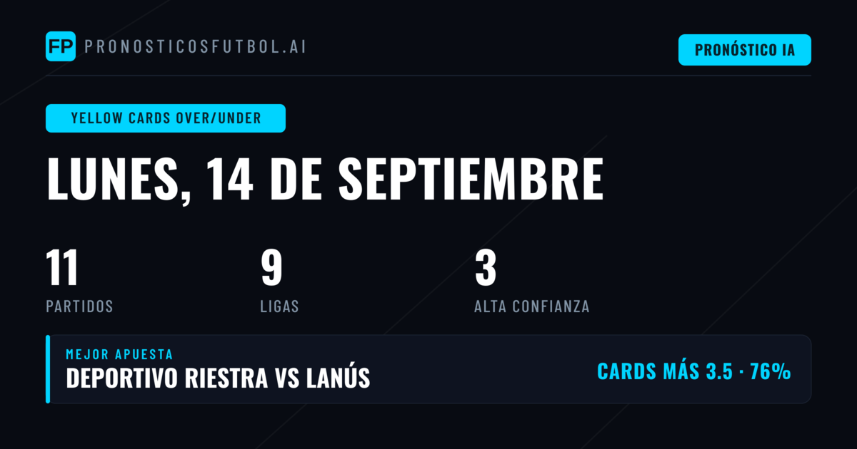 Mejores Picks O/U Tarjetas Amarillas para el 14 Sep 2026