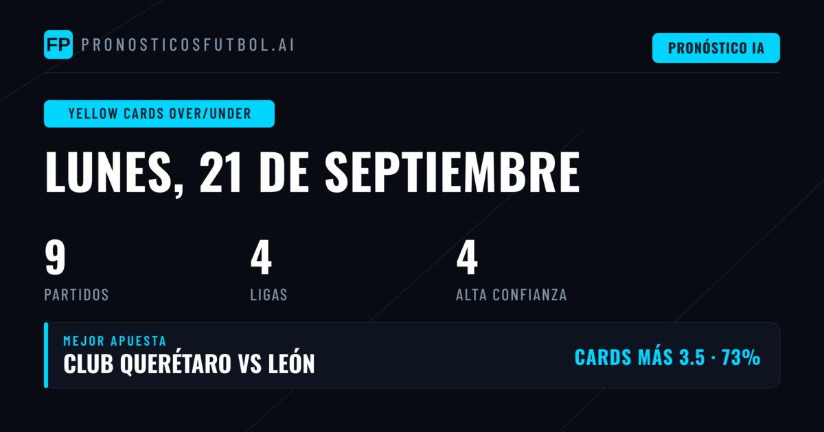 Mejores Picks O/U Amarillas para el 21 Sep 2026