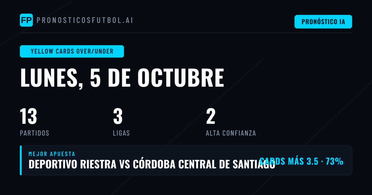 Mejores Picks O/U Tarjetas Amarillas para el 5 Oct 2026