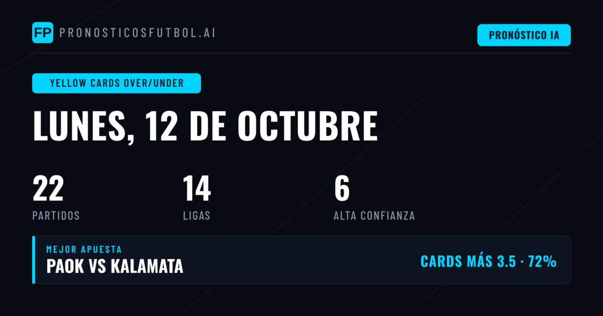 Mejores Picks O/U Tarjetas Amarillas para el 12 Oct 2026