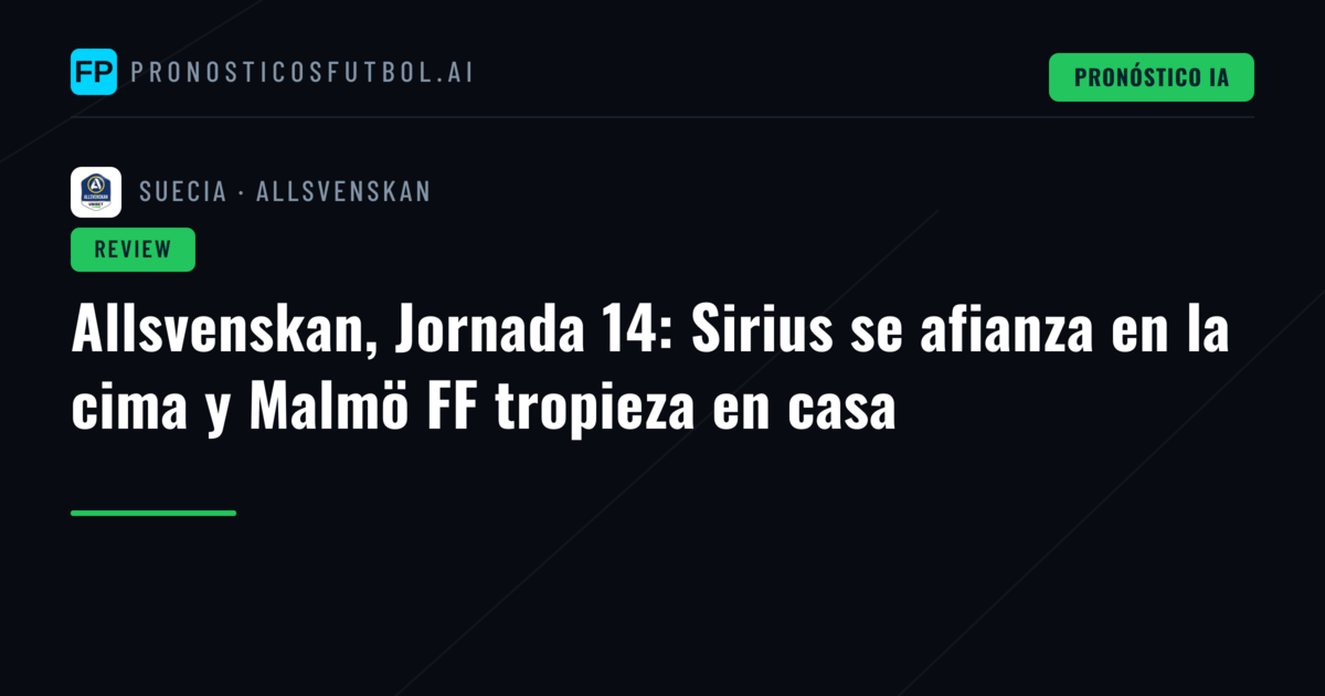 Allsvenskan, Jornada 14: Sirius se afianza en la cima y Malmö FF tropieza en casa