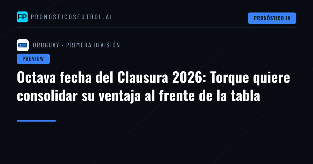 Octava fecha del Clausura 2026: Torque quiere consolidar su ventaja al frente de la tabla